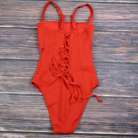 Good American NEW XS Size 0 Red Sculpt Corset One Piece Swimsuit Swim Beach - Picture 2 of 9